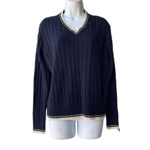 Vintage McGREGOR Sportwear Sweater Women’s M Navy Cable Knit Academia V-neck